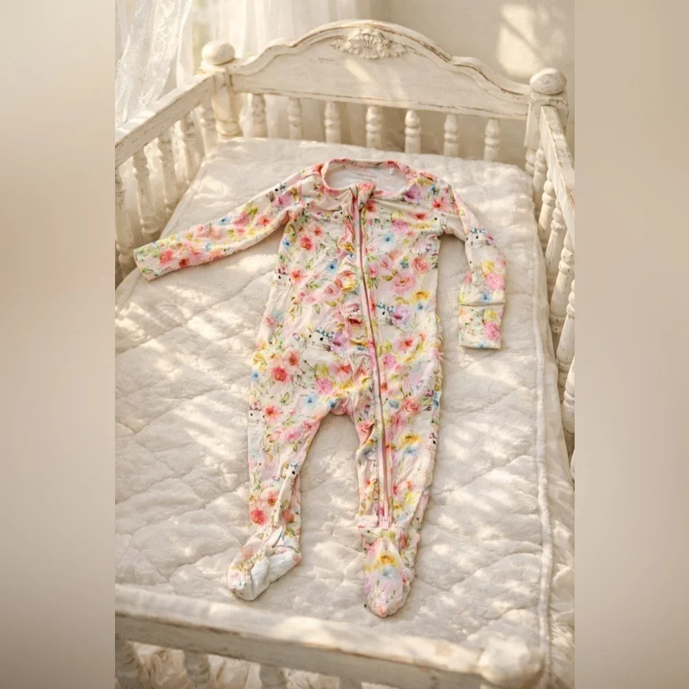 Posh Peanut 3-6M Easter Bunny Floral Ruffle Footie Zipper Pajamas